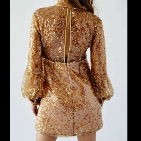 NWT FREE PEOPLE STARS ALIGN MINI SEQUIN DRESS GOLD Z216-1 - Picture 4 of 11